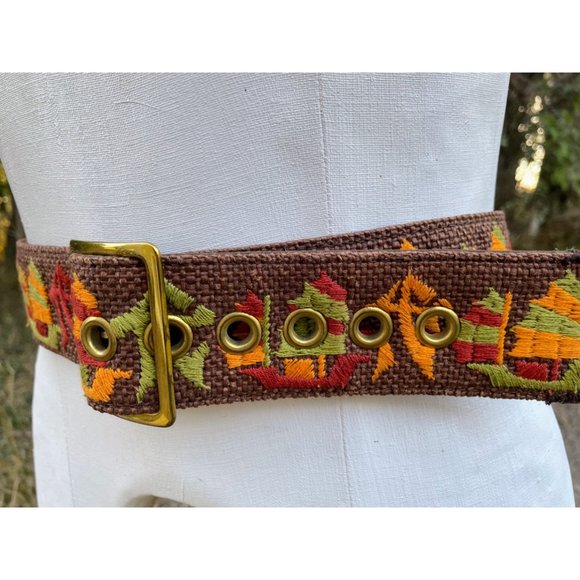Vintage Burlap Wide Belt Chinese Embroidered Letters Ships Sz 36"-41" - Picture 10 of 14